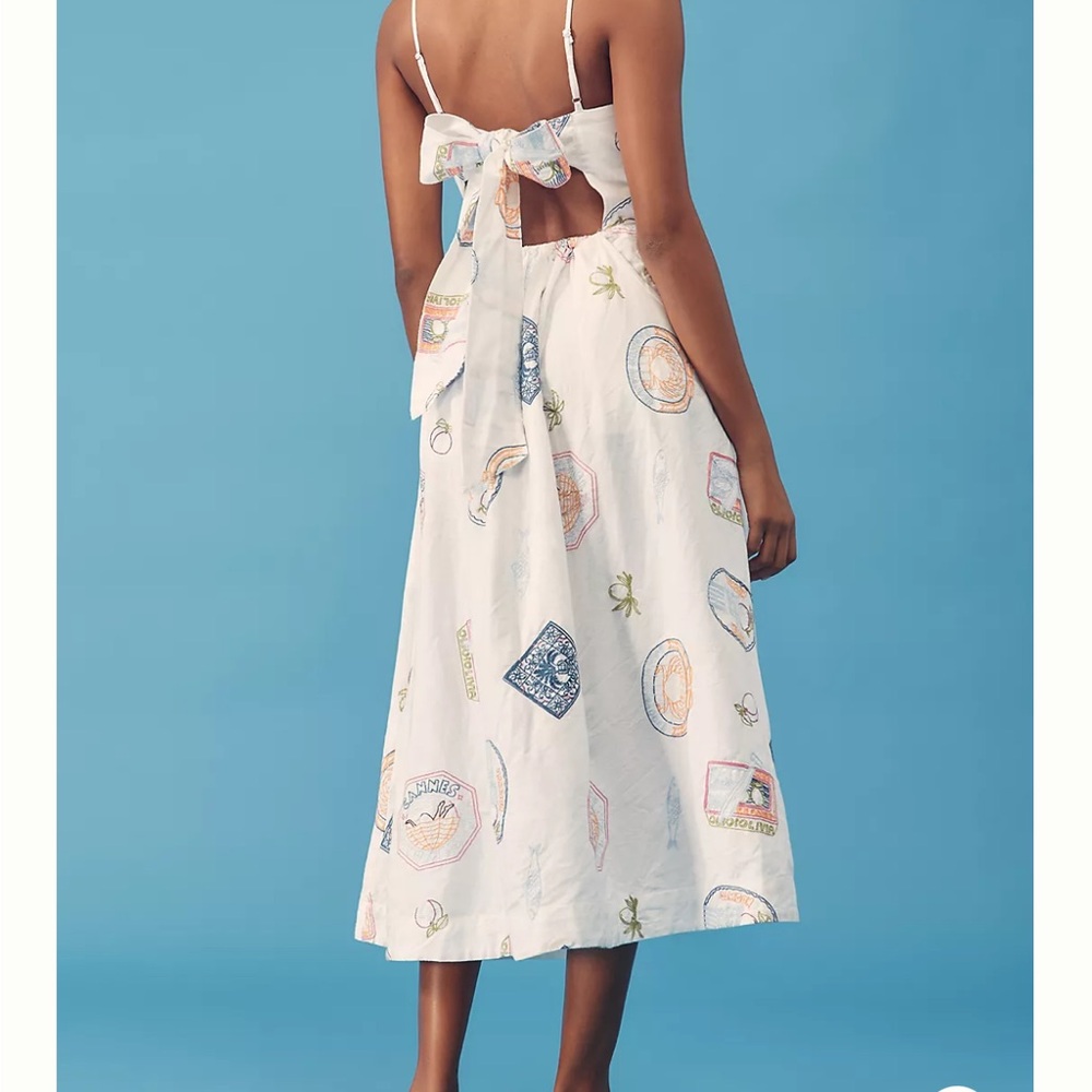 Anthropologie White and Blue Patterned Dress x Damson Madder